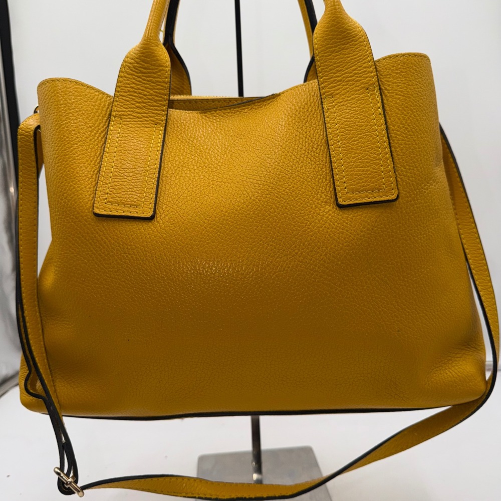 Luana Ferracuti Yellow Pebbled Leather Satchel Bag Made in Italy Crossbody - Picture 2 of 13